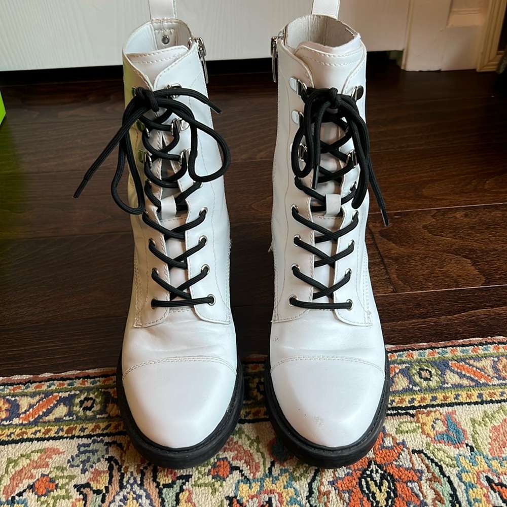 Marc Fisher White block heel boots